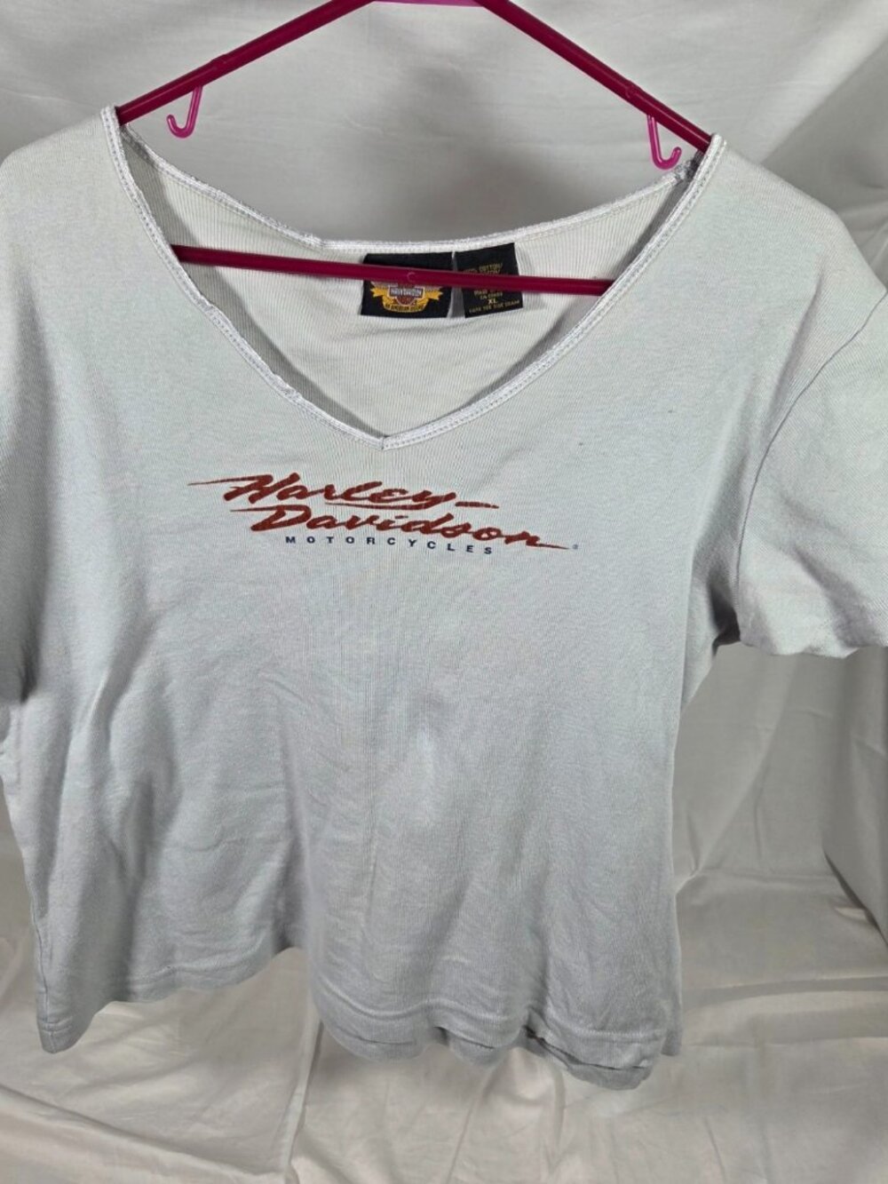 Vintage Harley Davidson Made in USA Ribbed V-Neck Script Logo Tee XL White